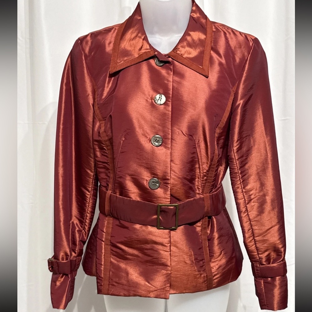 Jones & Co Women's Jacket Lined Belted Copper NWT Button Front Nylon Blend 8P